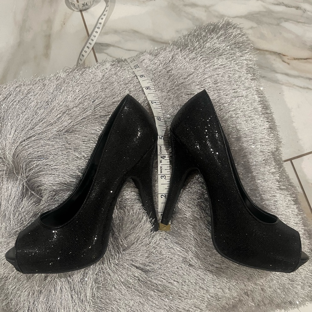 Maripe Glittery Black Peep-Toe Heels